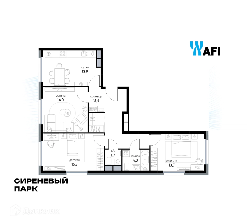 3-комнатная квартира 78.6 м² Сиреневый парк