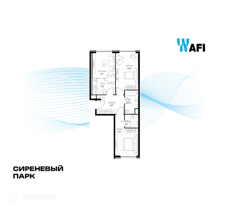 3-комнатная квартира 59.1 м² Сиреневый парк