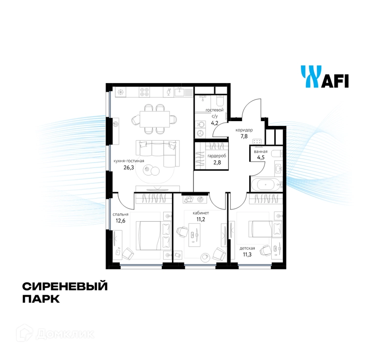 4-комнатная квартира 80.6 м² Сиреневый парк