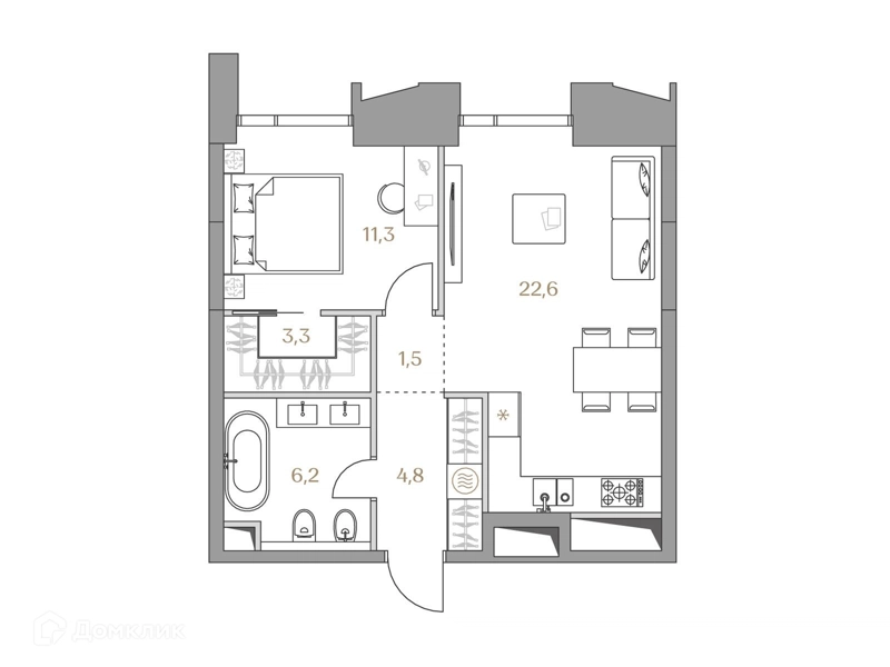 1-комнатная квартира 49.7 м² Коллекция Лужники