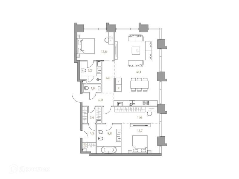 2-комнатная квартира 113.8 м² Коллекция Лужники