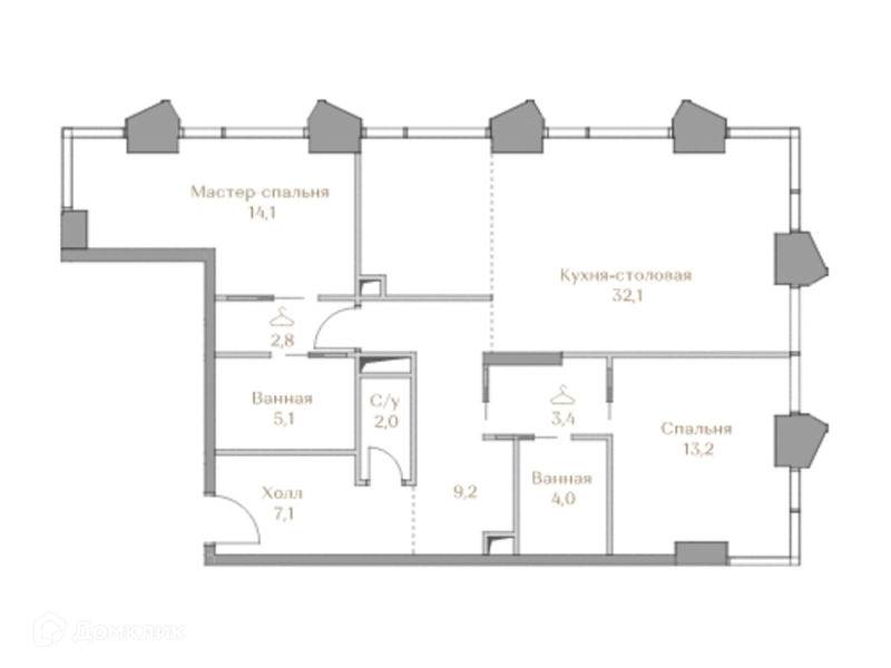 2-комнатная квартира 93 м² Коллекция Лужники