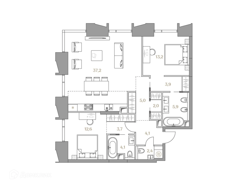 2-комнатная квартира 94.1 м² Коллекция Лужники