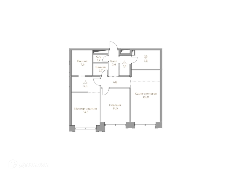 2-комнатная квартира 89.8 м² Коллекция Лужники