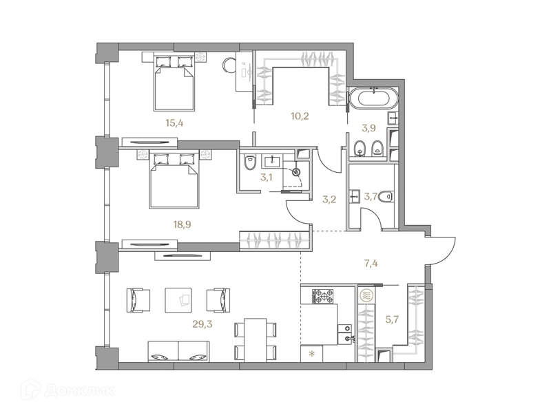 2-комнатная квартира 100.8 м² Коллекция Лужники