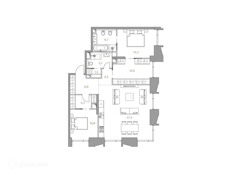 2-комнатная квартира 101.8 м² Коллекция Лужники