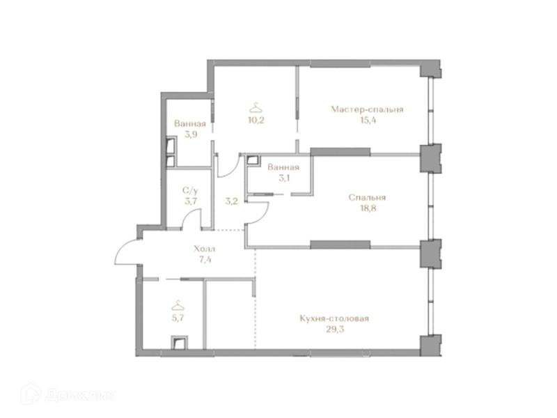 2-комнатная квартира 100.7 м² Коллекция Лужники