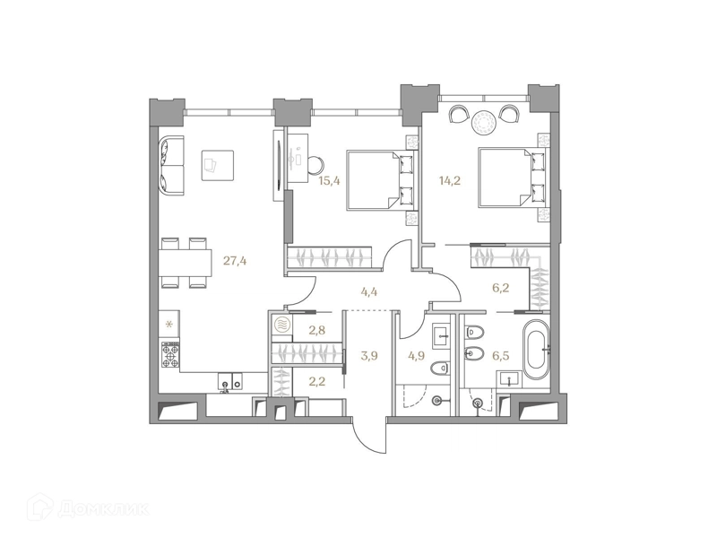 2-комнатная квартира 87.9 м² Коллекция Лужники