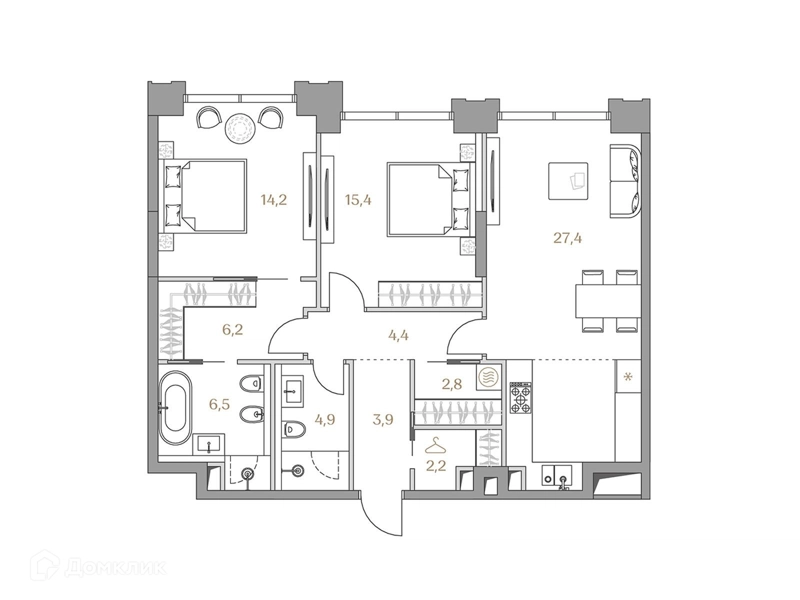 2-комнатная квартира 87.9 м² Коллекция Лужники