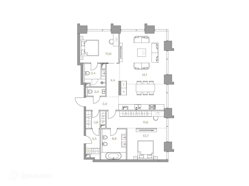 2-комнатная квартира 113.7 м² Коллекция Лужники