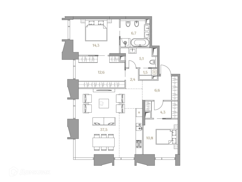 2-комнатная квартира 101.8 м² Коллекция Лужники