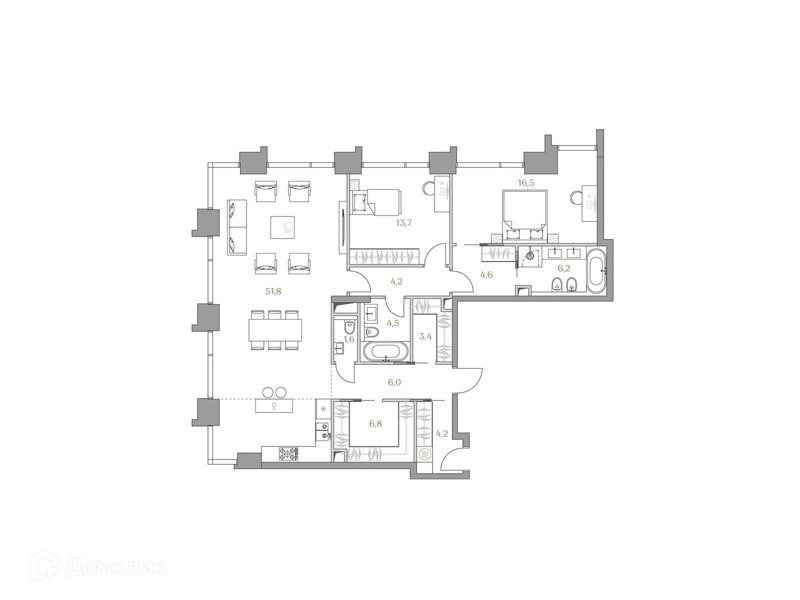 2-комнатная квартира 123.5 м² Коллекция Лужники