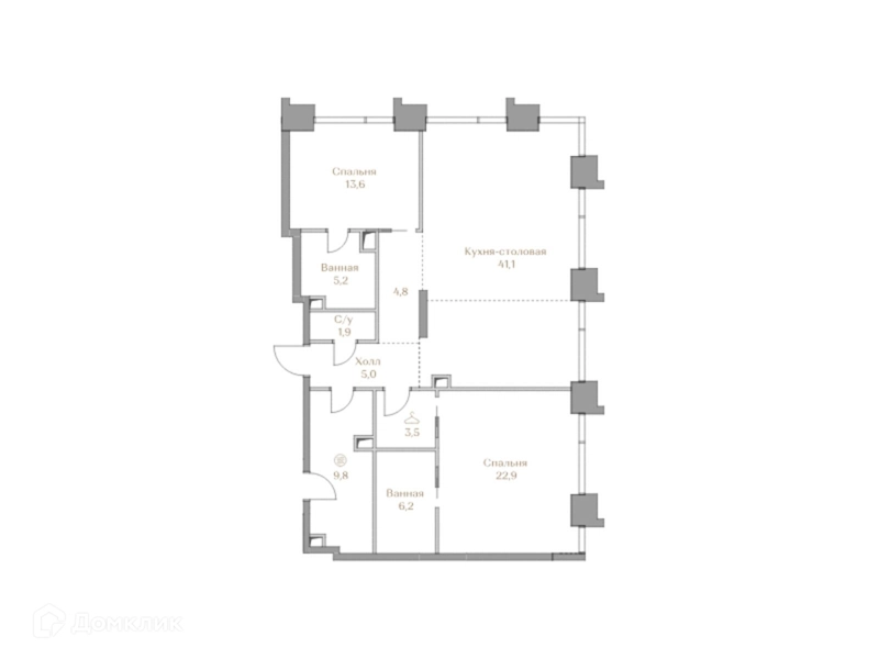2-комнатная квартира 114 м² Коллекция Лужники