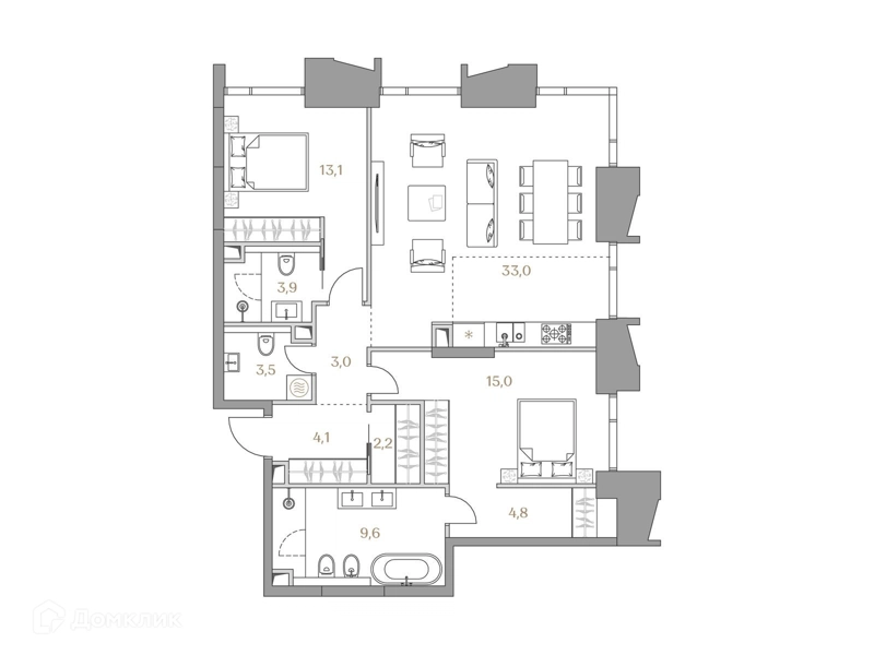 2-комнатная квартира 92.2 м² Коллекция Лужники