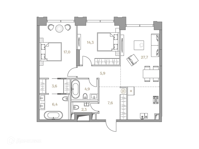 2-комнатная квартира 89.7 м² Коллекция Лужники