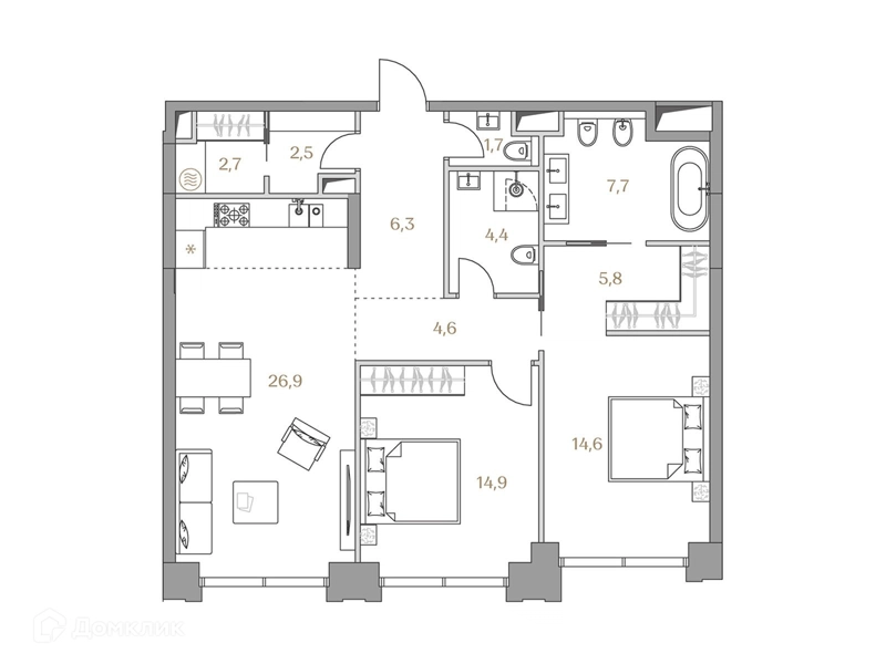 2-комнатная квартира 92.1 м² Коллекция Лужники