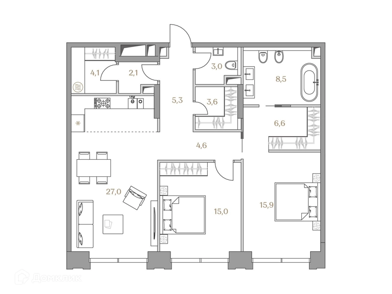 2-комнатная квартира 95.7 м² Коллекция Лужники