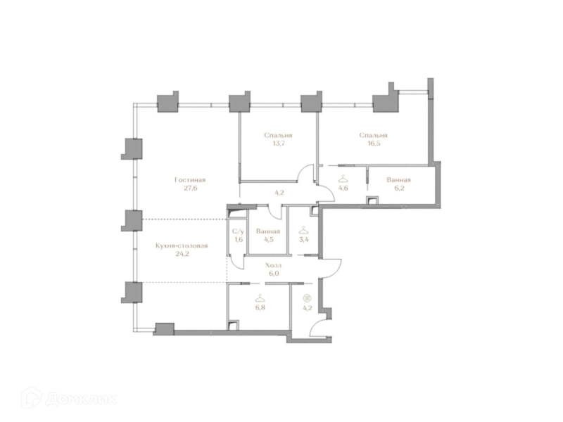 2-комнатная квартира 123.5 м² Коллекция Лужники