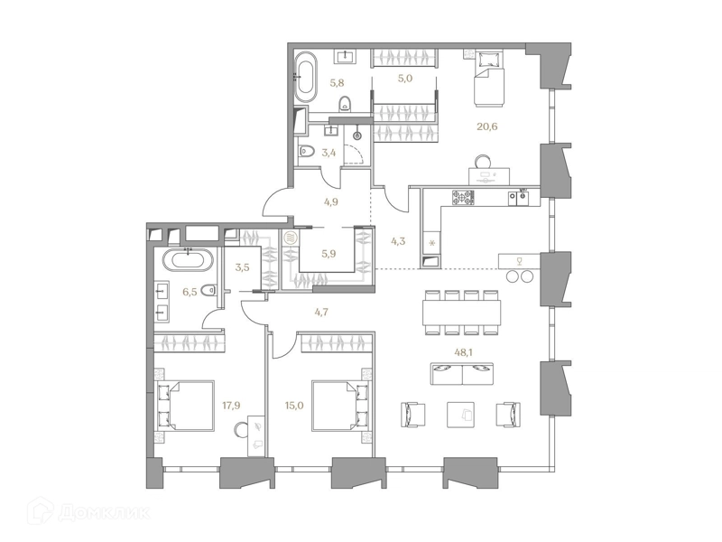 3-комнатная квартира 145.6 м² Коллекция Лужники