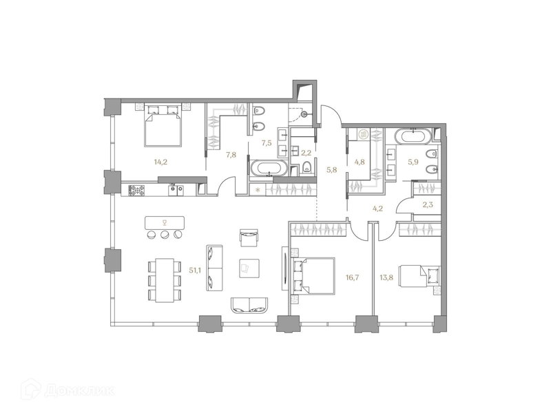 3-комнатная квартира 136.3 м² Коллекция Лужники