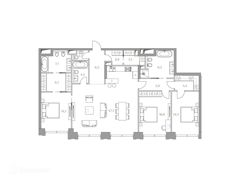 3-комнатная квартира 143 м² Коллекция Лужники