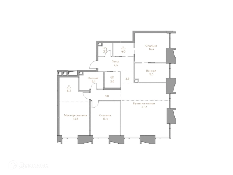 3-комнатная квартира 130.8 м² Коллекция Лужники