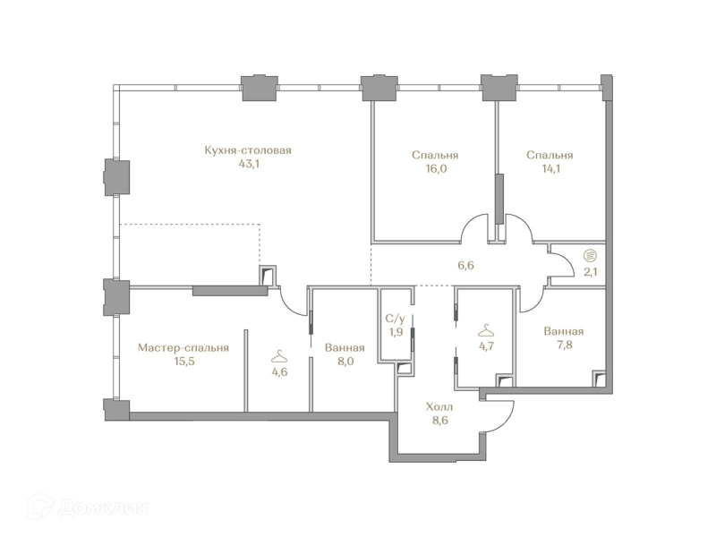 3-комнатная квартира 133 м² Коллекция Лужники