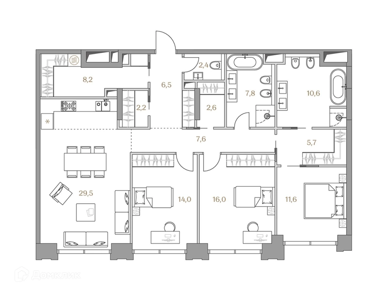 3-комнатная квартира 124.7 м² Коллекция Лужники