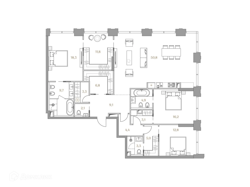 3-комнатная квартира 161.6 м² Коллекция Лужники