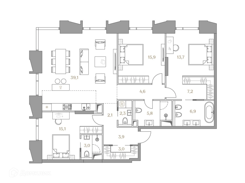 3-комнатная квартира 122.6 м² Коллекция Лужники