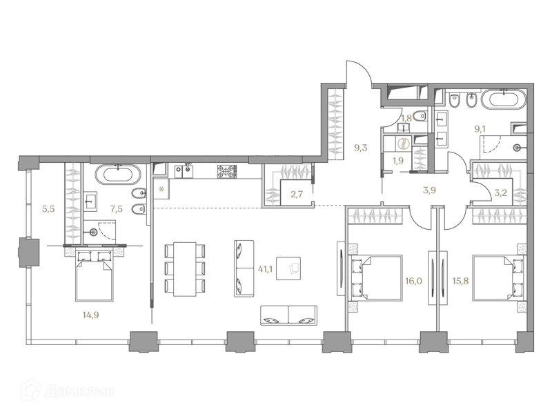3-комнатная квартира 132.7 м² Коллекция Лужники