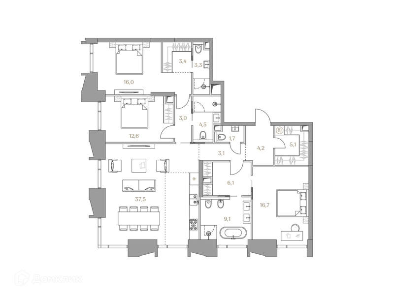 3-комнатная квартира 126.3 м² Коллекция Лужники