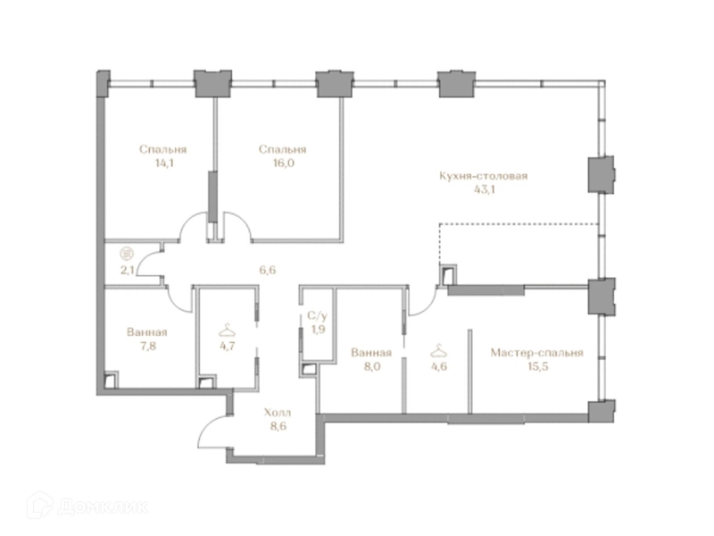 3-комнатная квартира 133 м² Коллекция Лужники