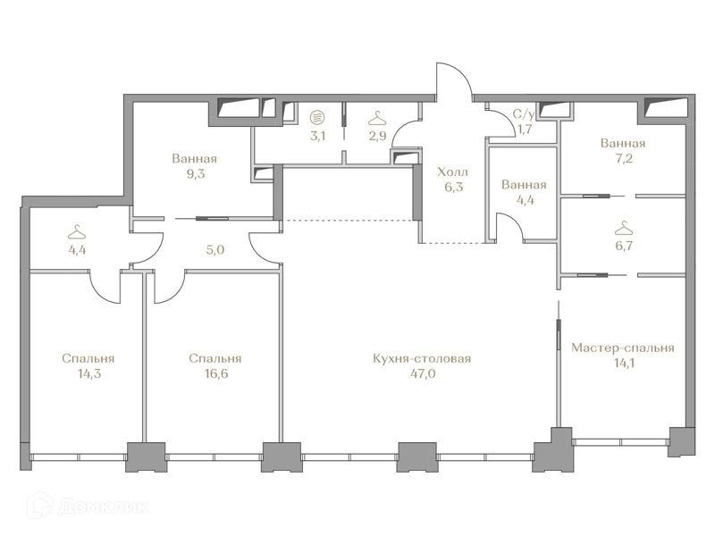 3-комнатная квартира 143 м² Коллекция Лужники