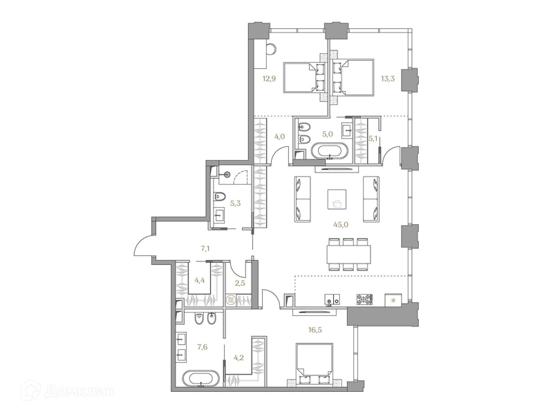 3-комнатная квартира 132.9 м² Коллекция Лужники
