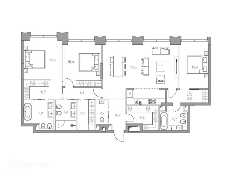 3-комнатная квартира 134.9 м² Коллекция Лужники