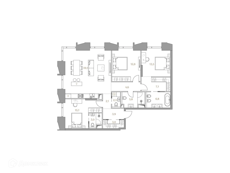 3-комнатная квартира 122.2 м² Коллекция Лужники