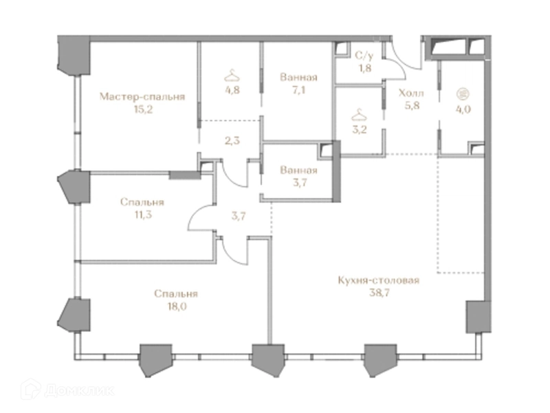 3-комнатная квартира 119.6 м² Коллекция Лужники