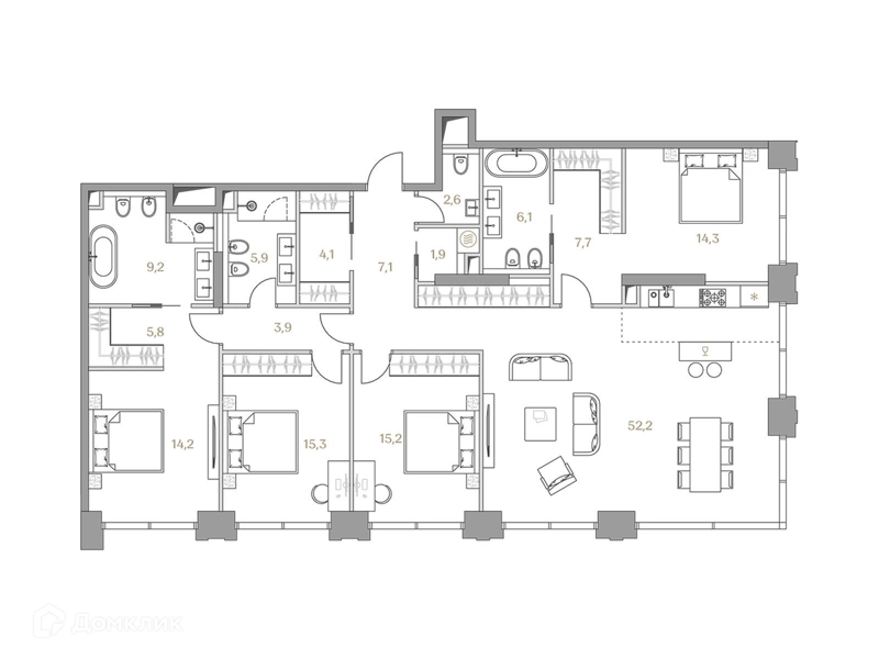 4-комнатная квартира 165.5 м² Коллекция Лужники