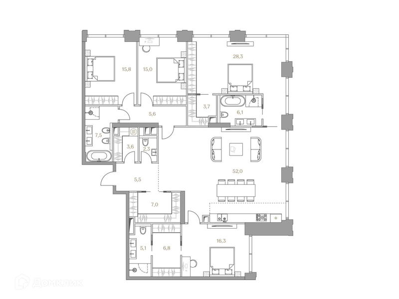 4-комнатная квартира 180.6 м² Коллекция Лужники