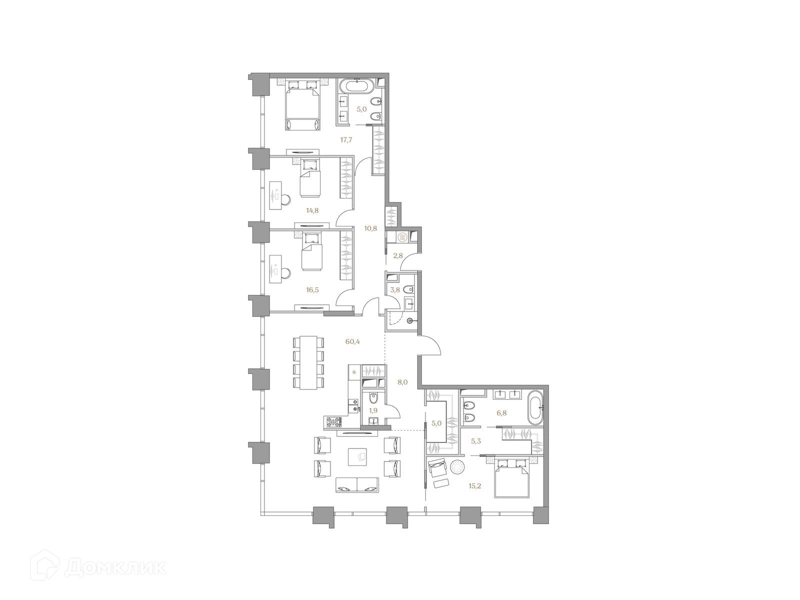 4-комнатная квартира 174 м² Коллекция Лужники