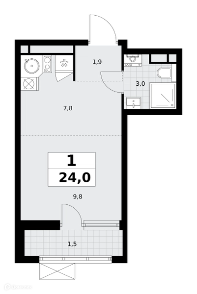 Студия 24 м² Родные кварталы