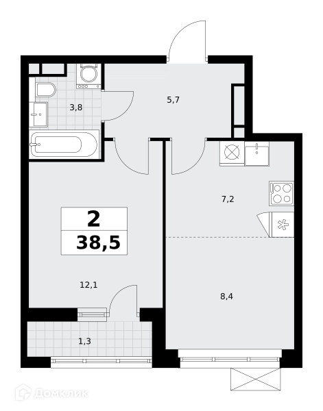 2-комнатная квартира 38.5 м² Родные кварталы