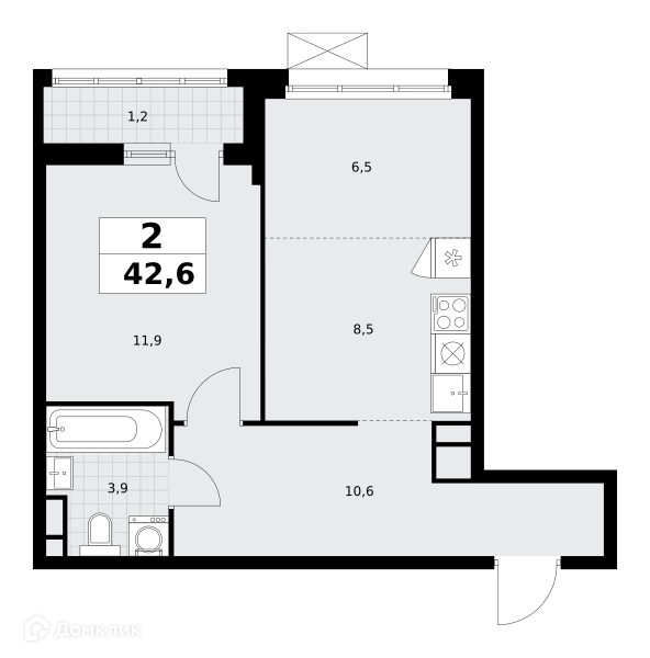 2-комнатная квартира 42.6 м² Родные кварталы