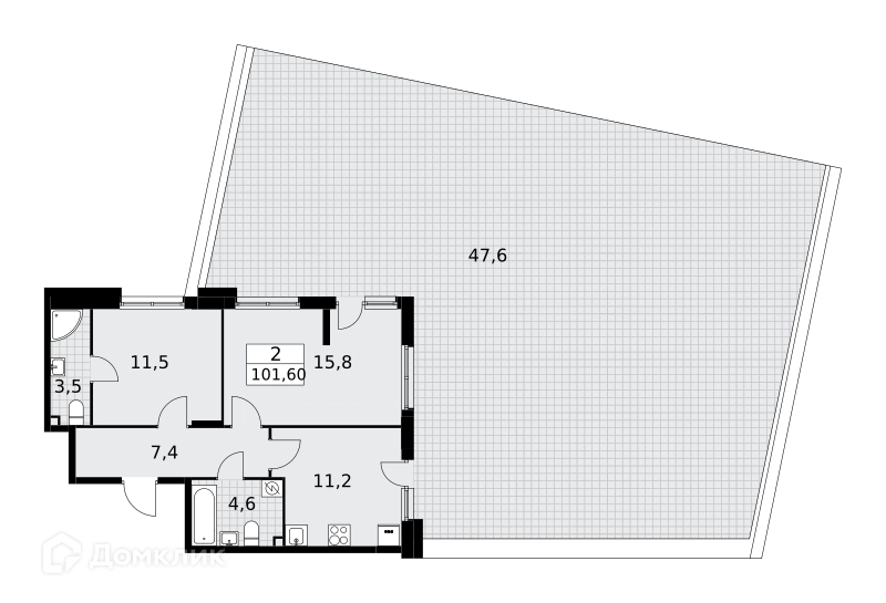 2-комнатная квартира 101.6 м² Бунинские кварталы