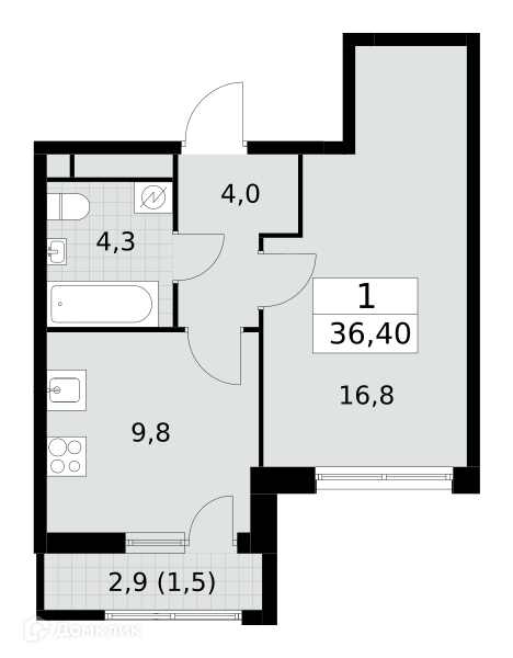 1-комнатная квартира 36.4 м² Южные сады