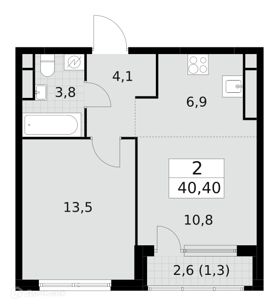 2-комнатная квартира 40.4 м² Южные сады