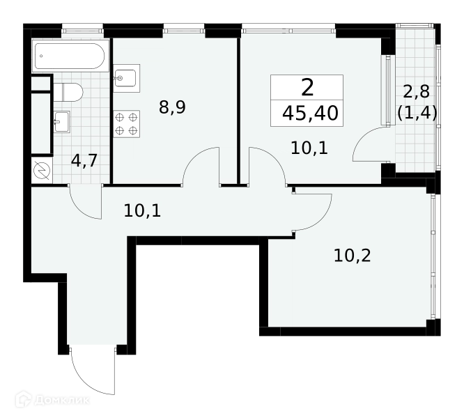2-комнатная квартира 45.4 м² Южные сады