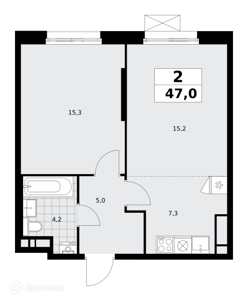 2-комнатная квартира 47 м² Прокшино