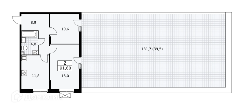 2-комнатная квартира 92.5 м² Прокшино